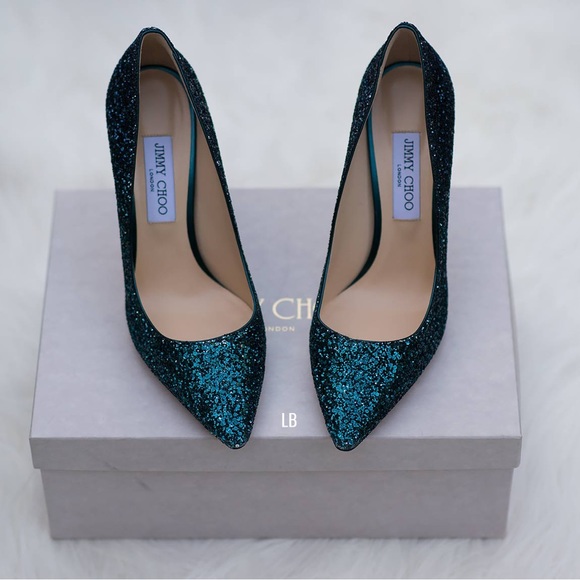 Jimmy Choo Peacock/Navy Romy 100 Glitter Ombré Heels - Picture 5 of 11